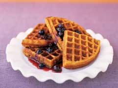 sweet potatoe waffles blueberry syrup